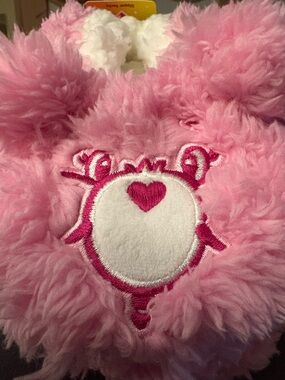 NEW-Small Care Bare Pink whimsical Slippers with Heart Embroidered & Face